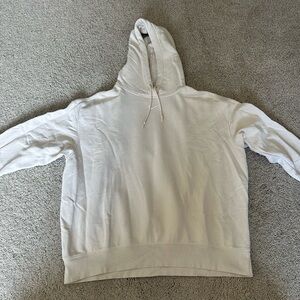 Plain Ivory Hoodie with Drawstring Hood